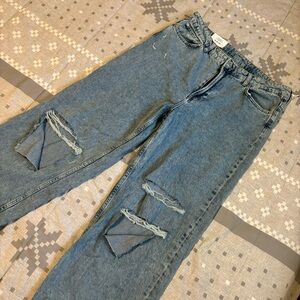H&M Loose Straight High Waisted Ripped Jeans